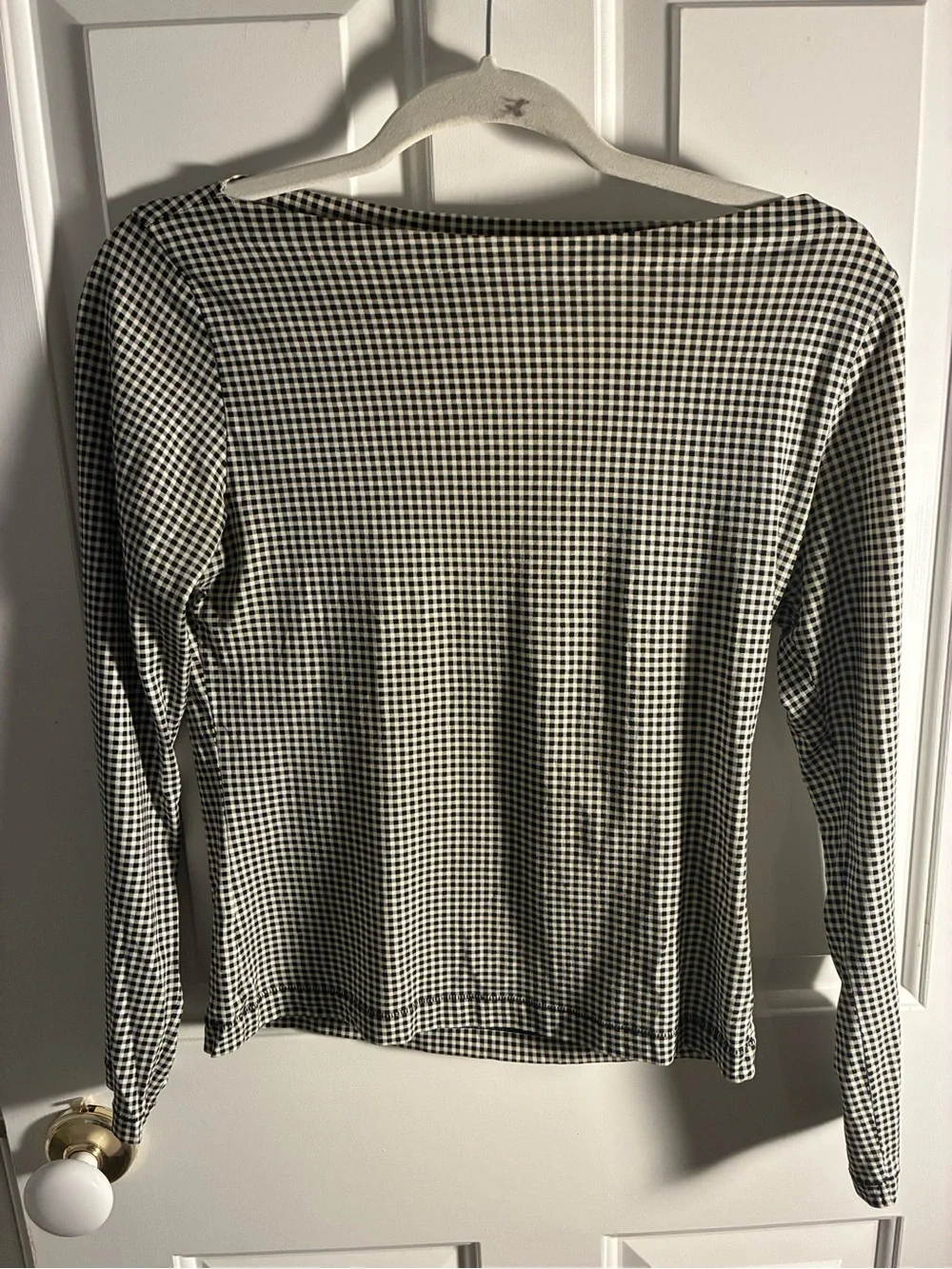 Doen Black & White Gingham Boatneck Long Sleeve Top - Picture 5 of 5